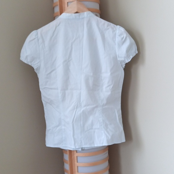 Ptp17" Cotton Aqua-blue Short Puff Sleeve Button Blouse with Pleated Details - Picture 9 of 17